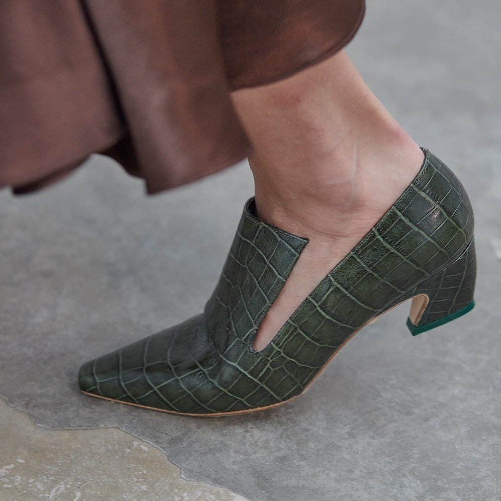 NIB Miista London Constance Dark Green Croc Heels